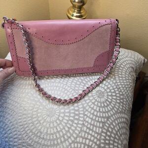 Nordstrom Pink Leather & Suede Chain Shoulder Bag In Excellent Condition